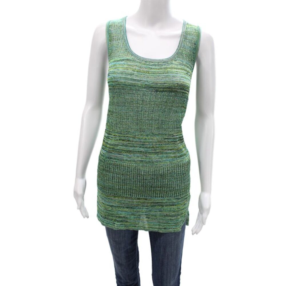 Joan Vass Womens Green Striped Rayon Sleeveless Tunic Size L